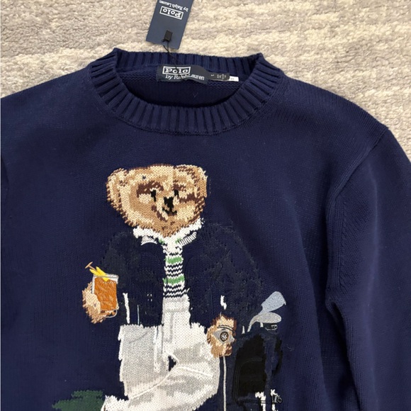 Ralph lauren polo navy sweater with bear size medium - Picture 2 of 2